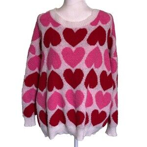 Jade by Jane Women's Valentines Day Pink Red Hearts Long Sleeve Sweater Size S/M